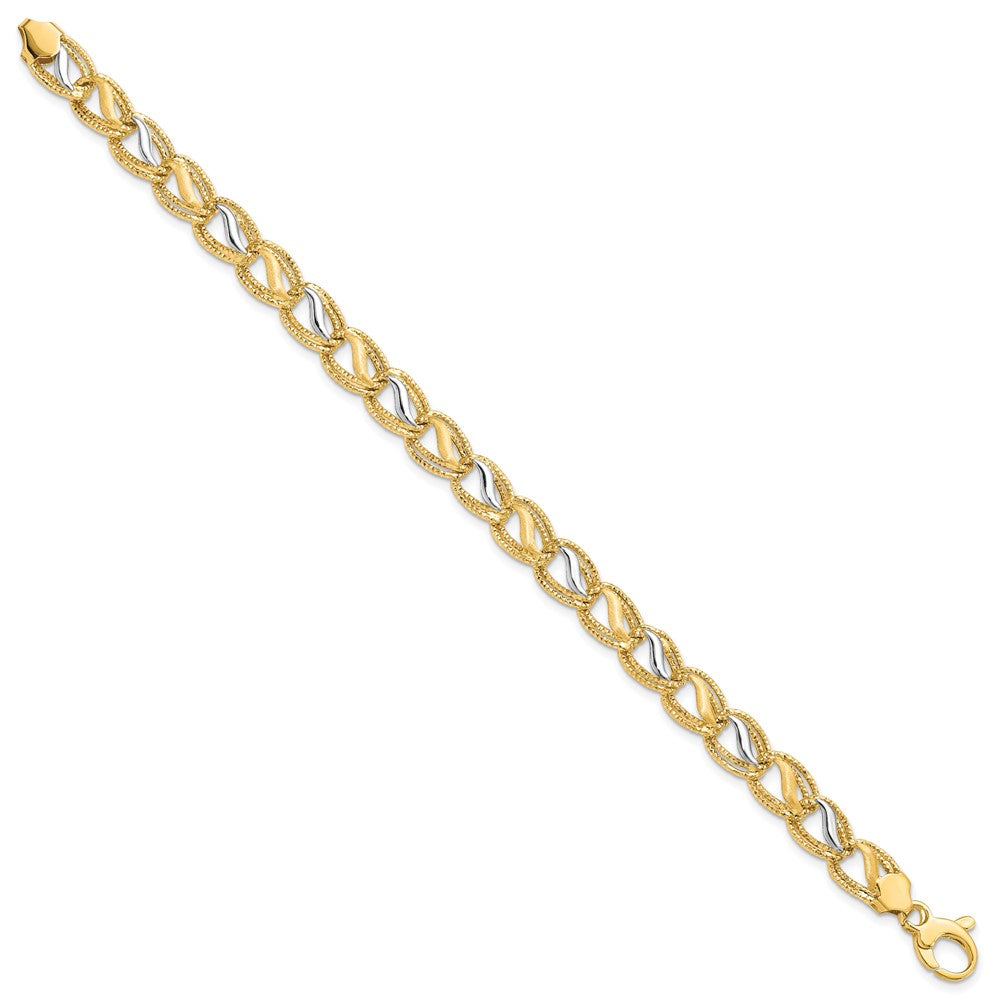 7.5 Inch 14K Two-Tone Polished Brushed And Textured Bracelet