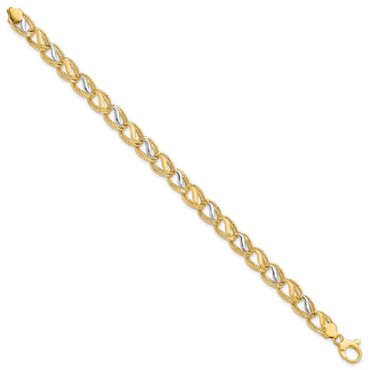 7.5 Inch 14K Two-Tone Polished Brushed And Textured Bracelet