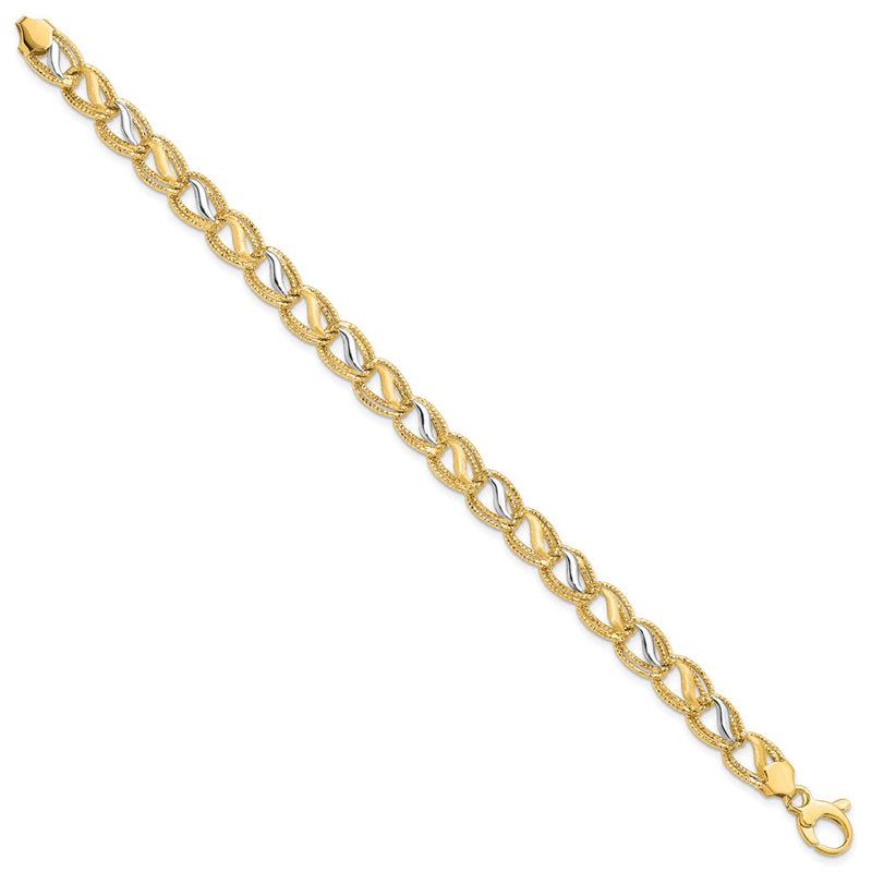 7.5 Inch 14K Two-Tone Polished Brushed And Textured Bracelet