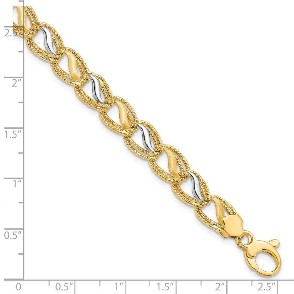 7.5 Inch 14K Two-Tone Polished Brushed And Textured Bracelet