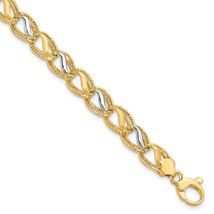 7.5 Inch 14K Two-Tone Polished Brushed And Textured Bracelet
