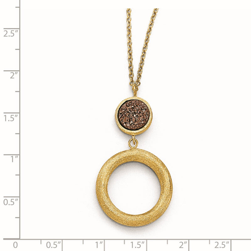 14K Yellow Gold Purple Druzy Scratch-Finish Necklace