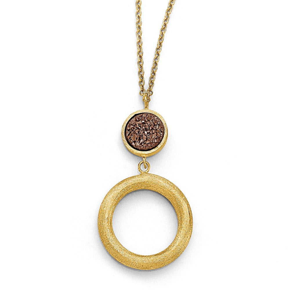 14K Yellow Gold Purple Druzy Scratch-Finish Necklace