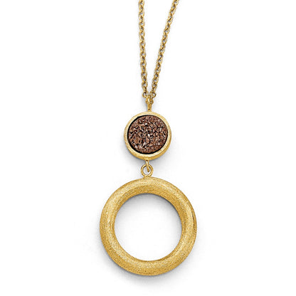 14K Yellow Gold Purple Druzy Scratch-Finish Necklace
