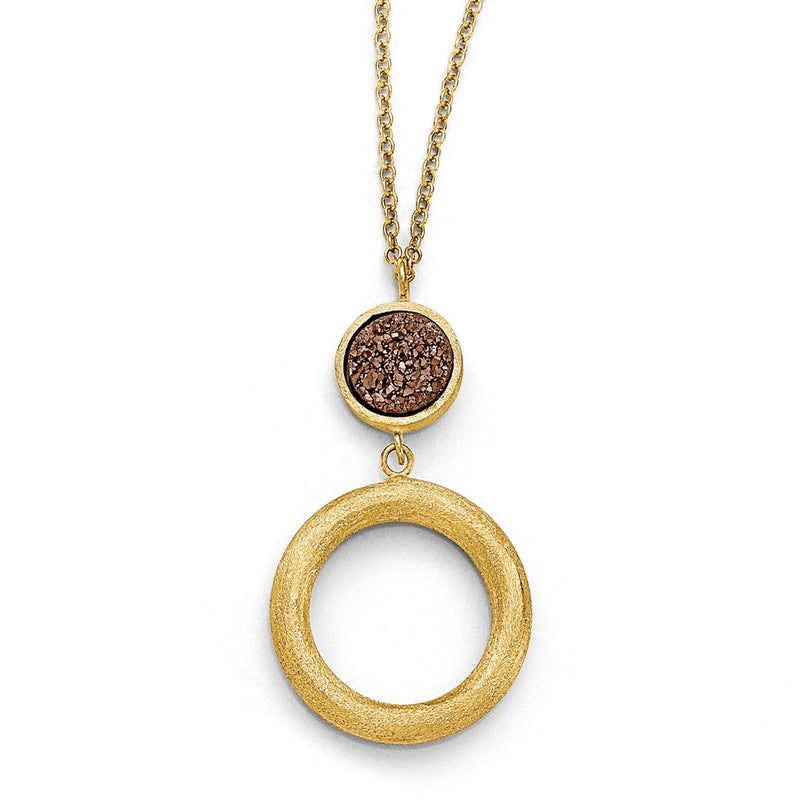 14K Yellow Gold Purple Druzy Scratch-Finish Necklace