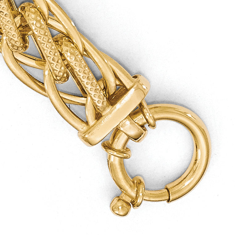 7.5 Inch 14K Polished And Textured Fancy Link Bracelet