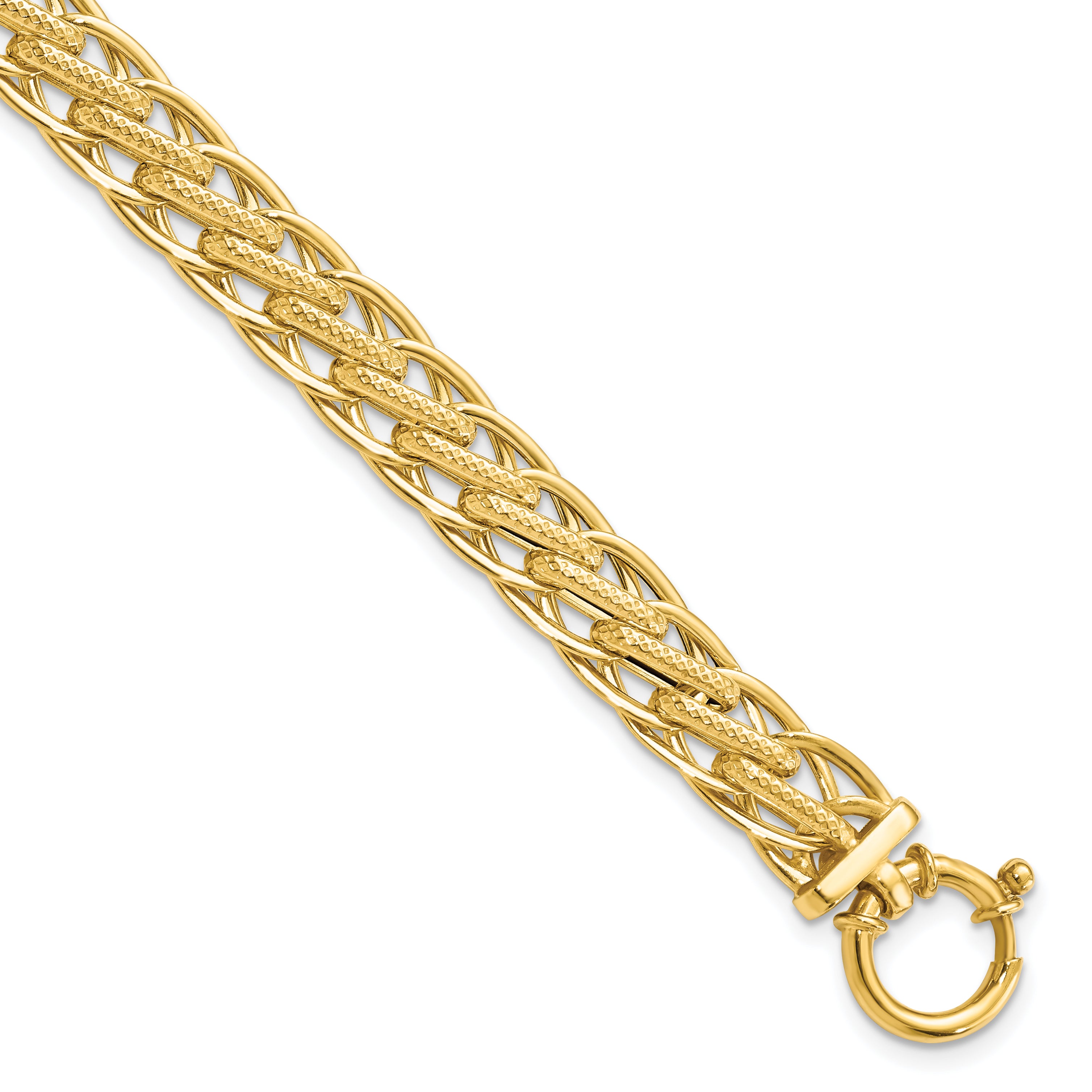 7.5 Inch 14K Polished And Textured Fancy Link Bracelet