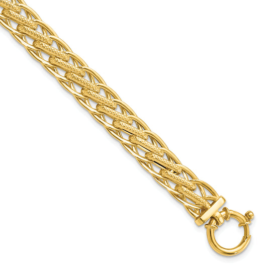 7.5 Inch 14K Polished And Textured Fancy Link Bracelet