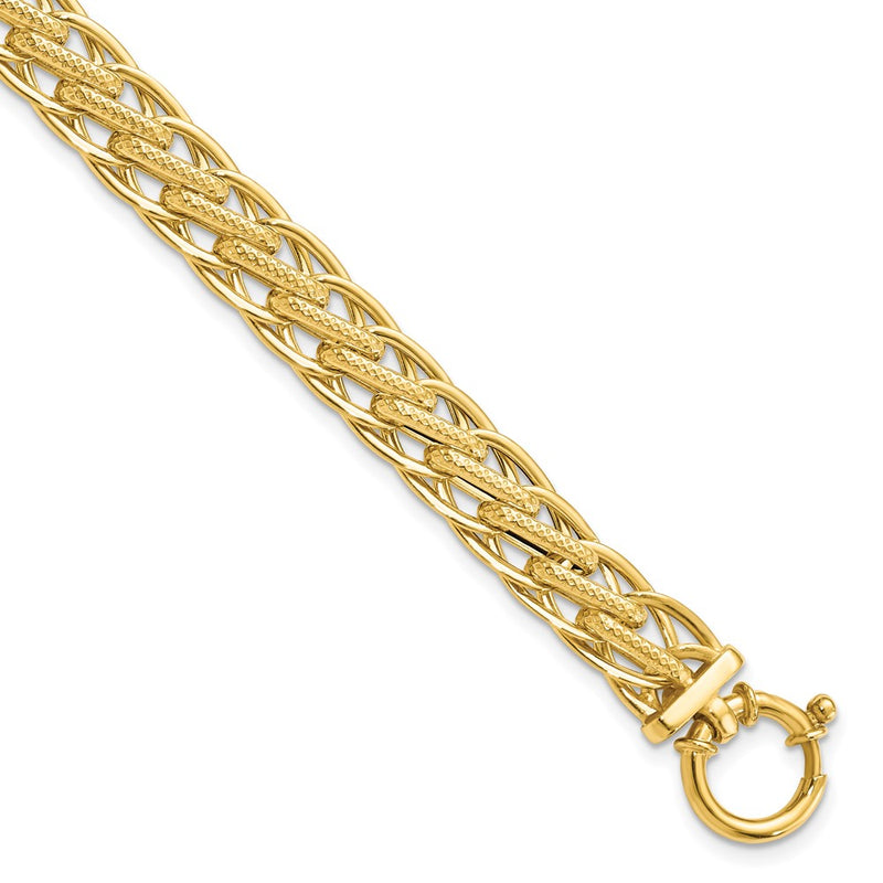 7.5 Inch 14K Polished And Textured Fancy Link Bracelet