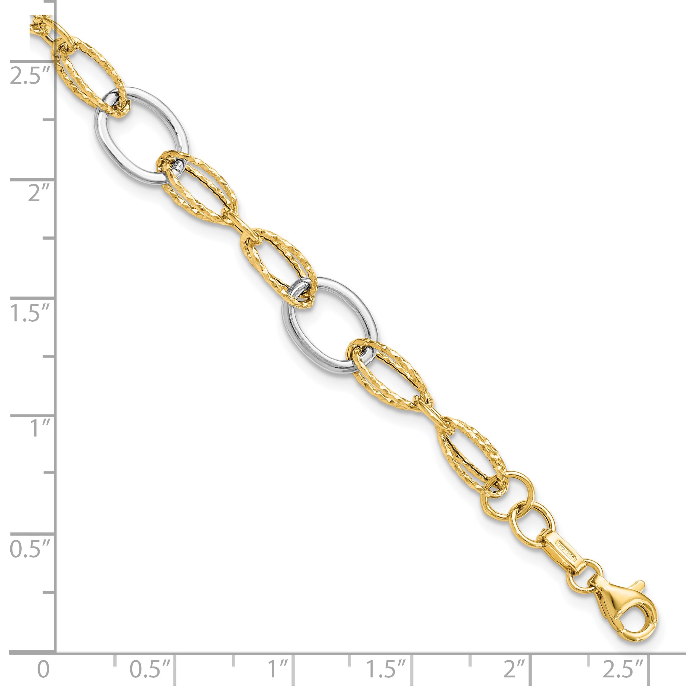 7.5 Inch 14K Two-Tone Polished And Textured Fancy Link Bracelet