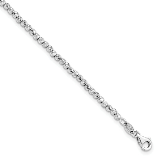 7.5 Inch 14K White Gold D/C Beaded Bracelet