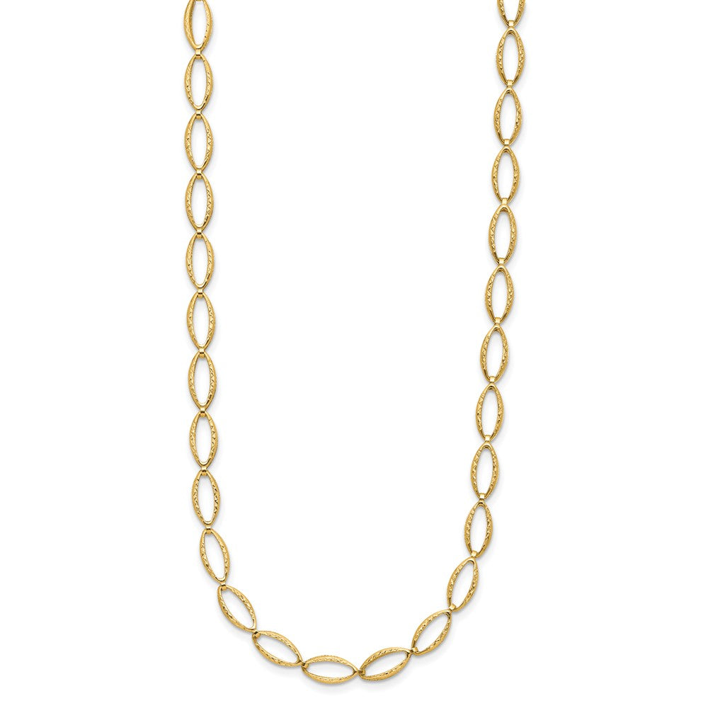 14K Yellow Gold Polished And Diamond Cut Fancy Link Necklace