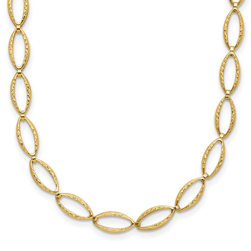 14K Yellow Gold Polished And Diamond Cut Fancy Link Necklace
