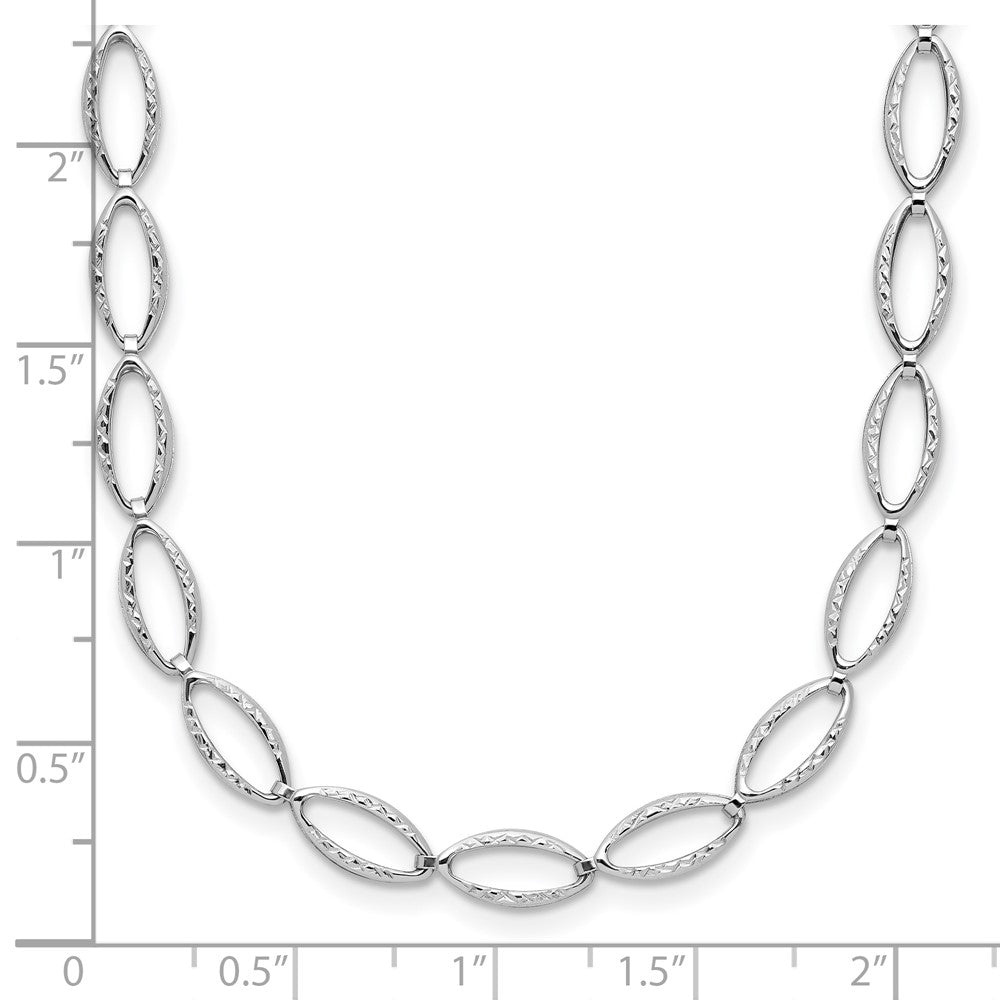 14K White Gold Polished And Diamond Cut Fancy Link Necklace