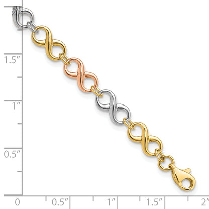 14K Tri Color Polished Infinity Bracelet