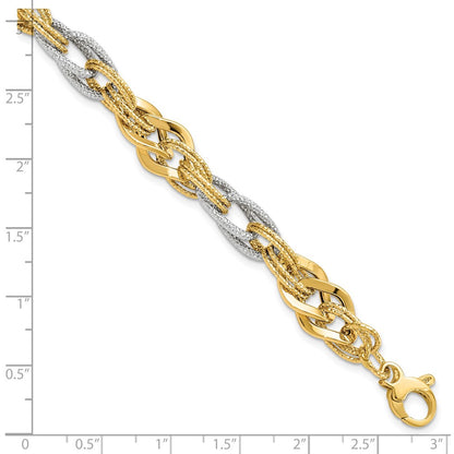 7.5 Inch 14K Yellow And White Gold Polished D/C Bracelet