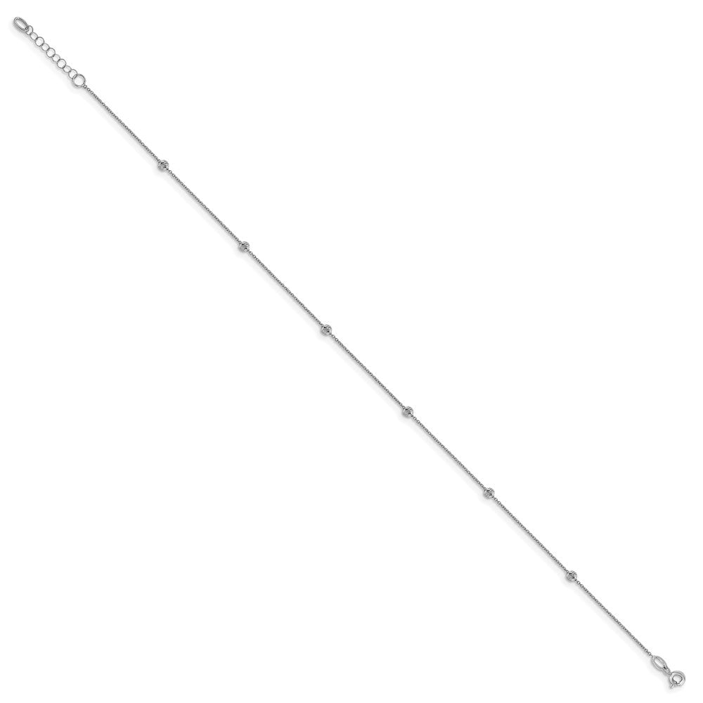14K White Gold D/C Beaded With 1In Ext. Anklet