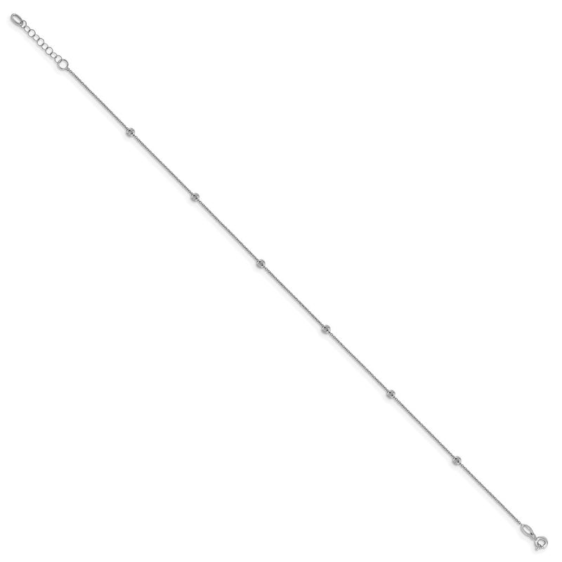14K White Gold D/C Beaded With 1In Ext. Anklet