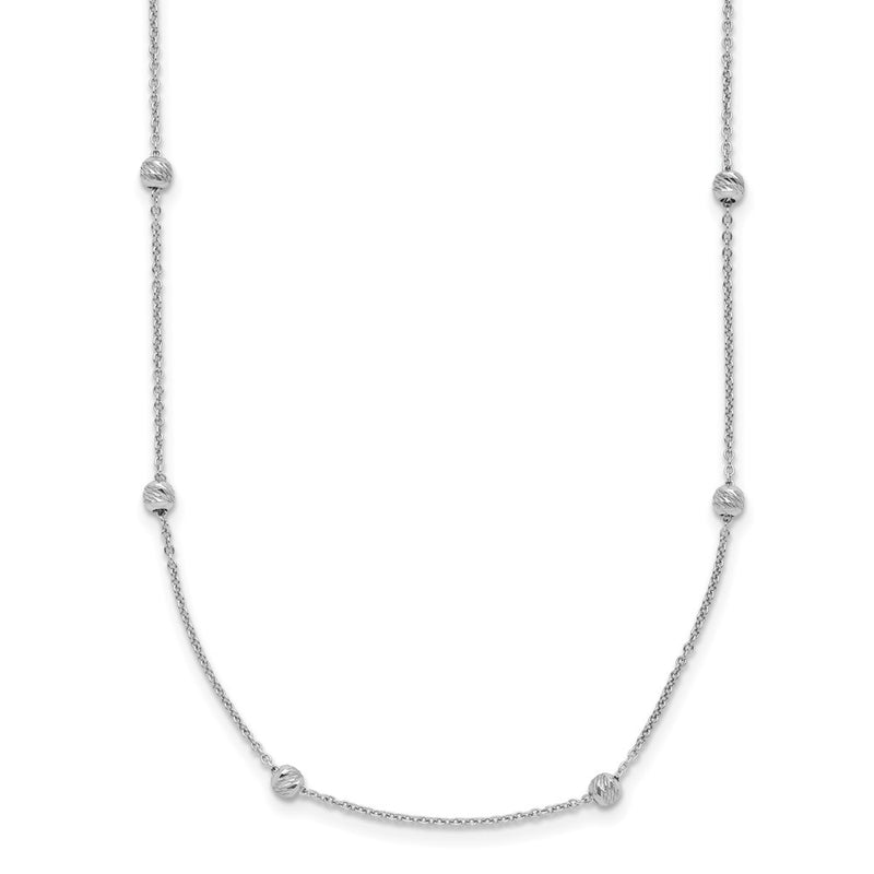 14K White Gold Polished And D/C Beaded 17In 2In Ext. Necklace