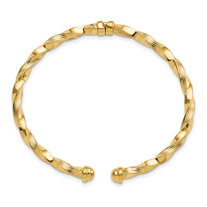 14K Yellow Gold Polished Textured Hinge Cuff Bangle