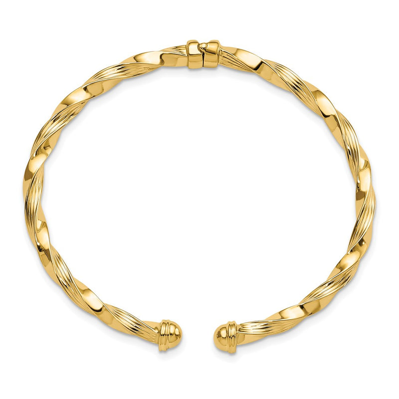 14K Yellow Gold Polished Textured Hinge Cuff Bangle