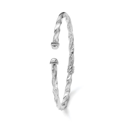 14K White Gold Polished Textured Hinge Cuff Bangle