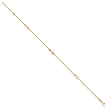 14K Yellow Gold Cz Polished Anchor With 1In Ext. Anklet