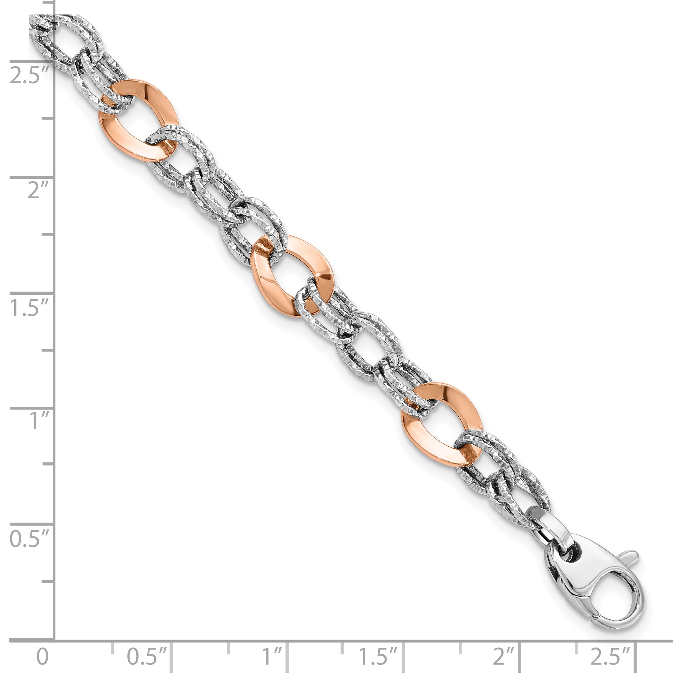 8 Inch 14K Rose And White Gold Polished D/C Fancy Link Bracelet