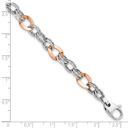 8 Inch 14K Rose And White Gold Polished D/C Fancy Link Bracelet