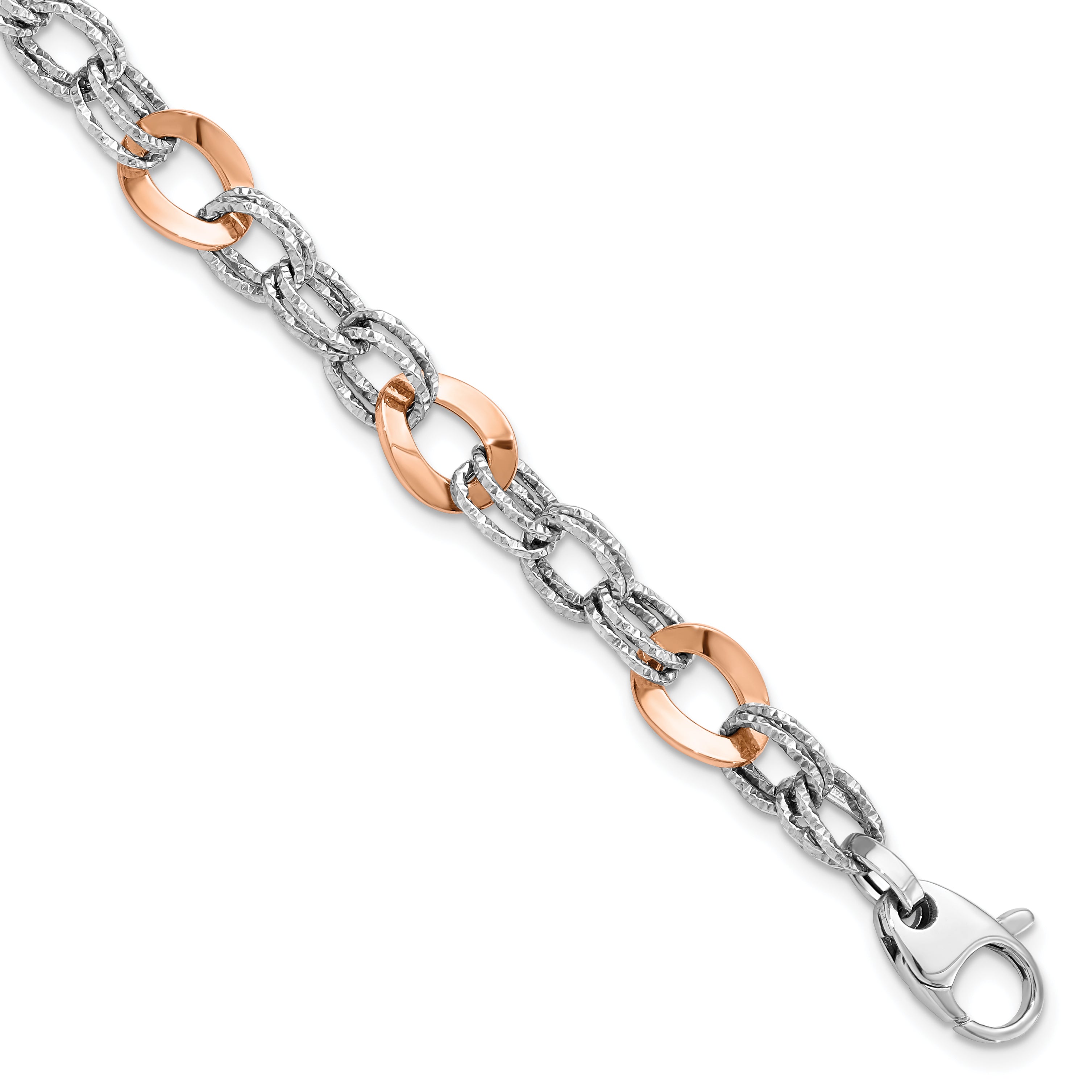 8 Inch 14K Rose And White Gold Polished D/C Fancy Link Bracelet