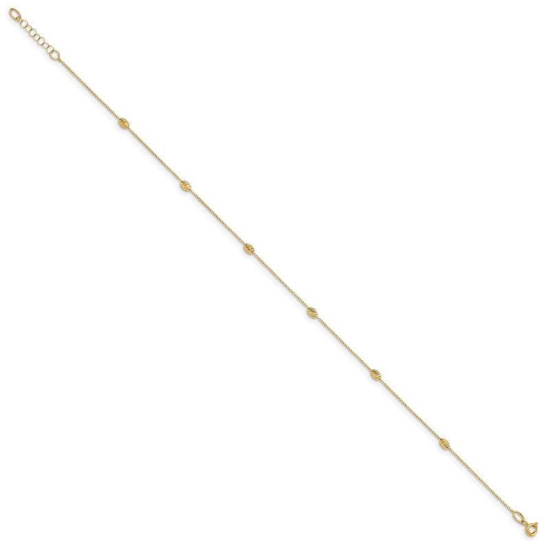 14K Yellow Gold Polished And D/C With 1In Ext. Anklet