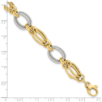 8 Inch 14K Two-Tone Polished And Textured Fancy Link Bracelet