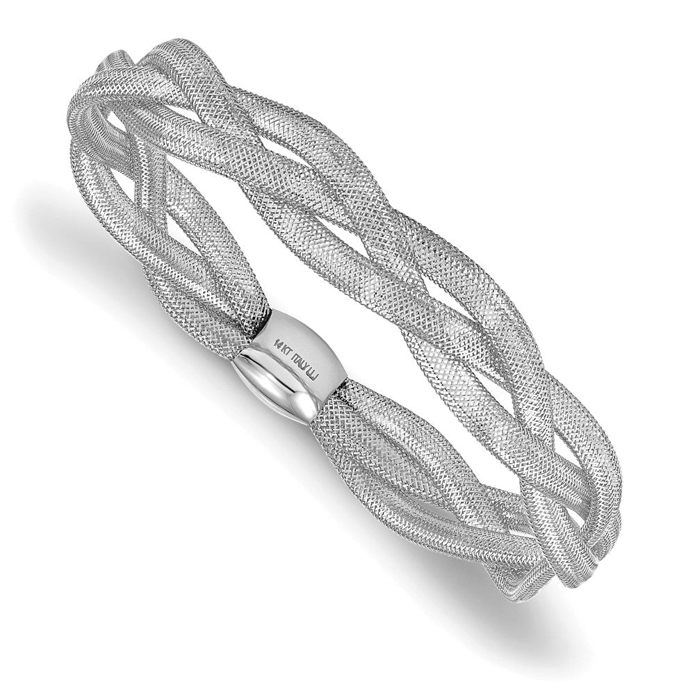 14K Yellow & Rhodium White Plating Fancy Stretch Bangle Bracelet