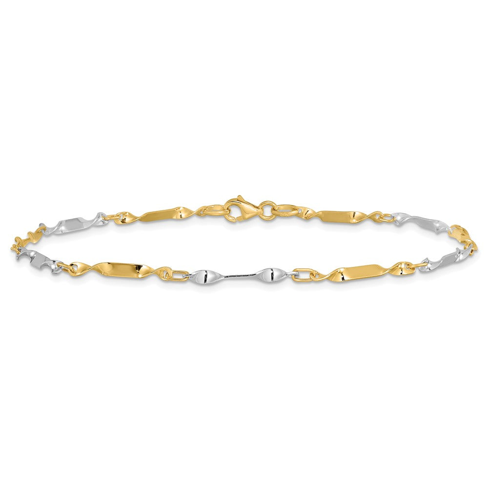 14K Two-Tone Polished Twisted Link Chain Anklet
