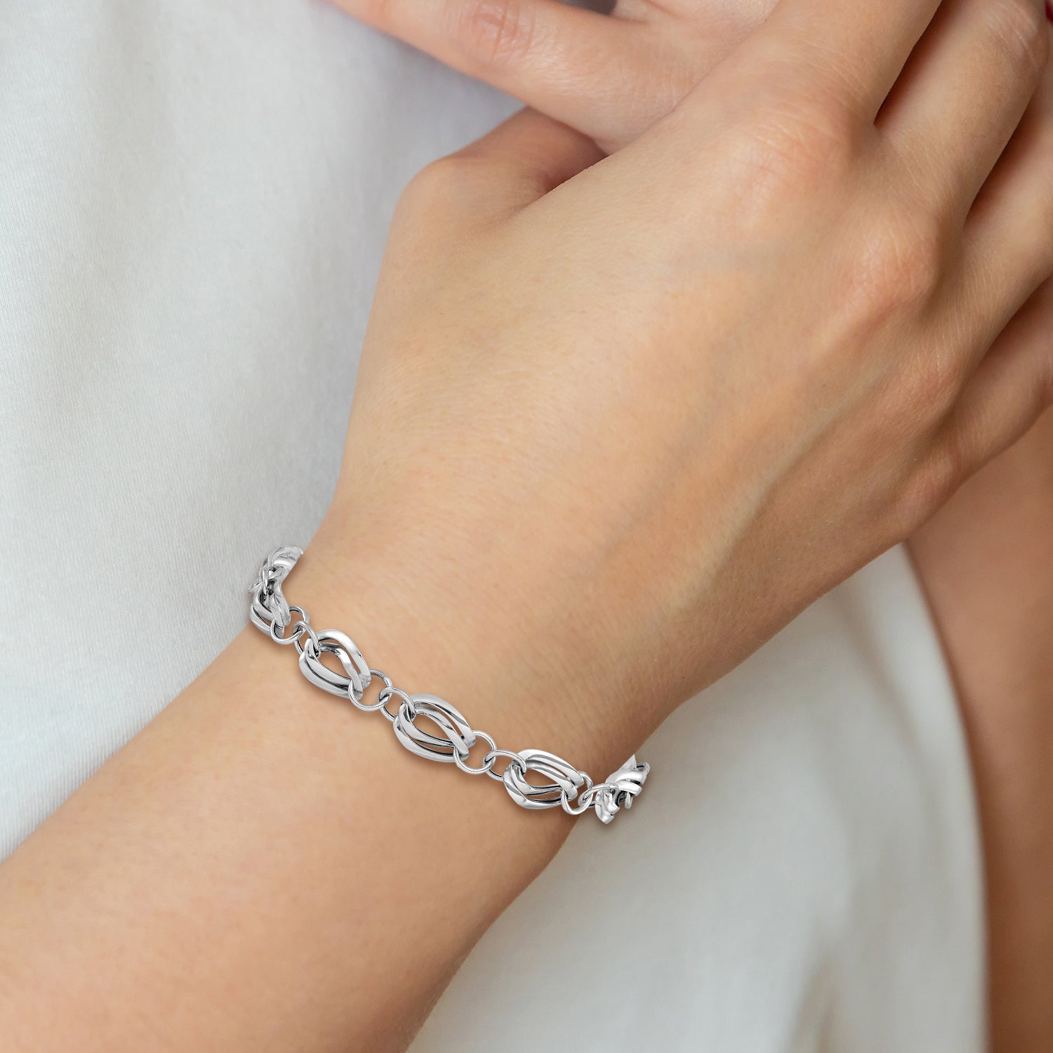 8 Inch 14K White Gold Polished Fancy Link W/ .5 Ext Bracelet