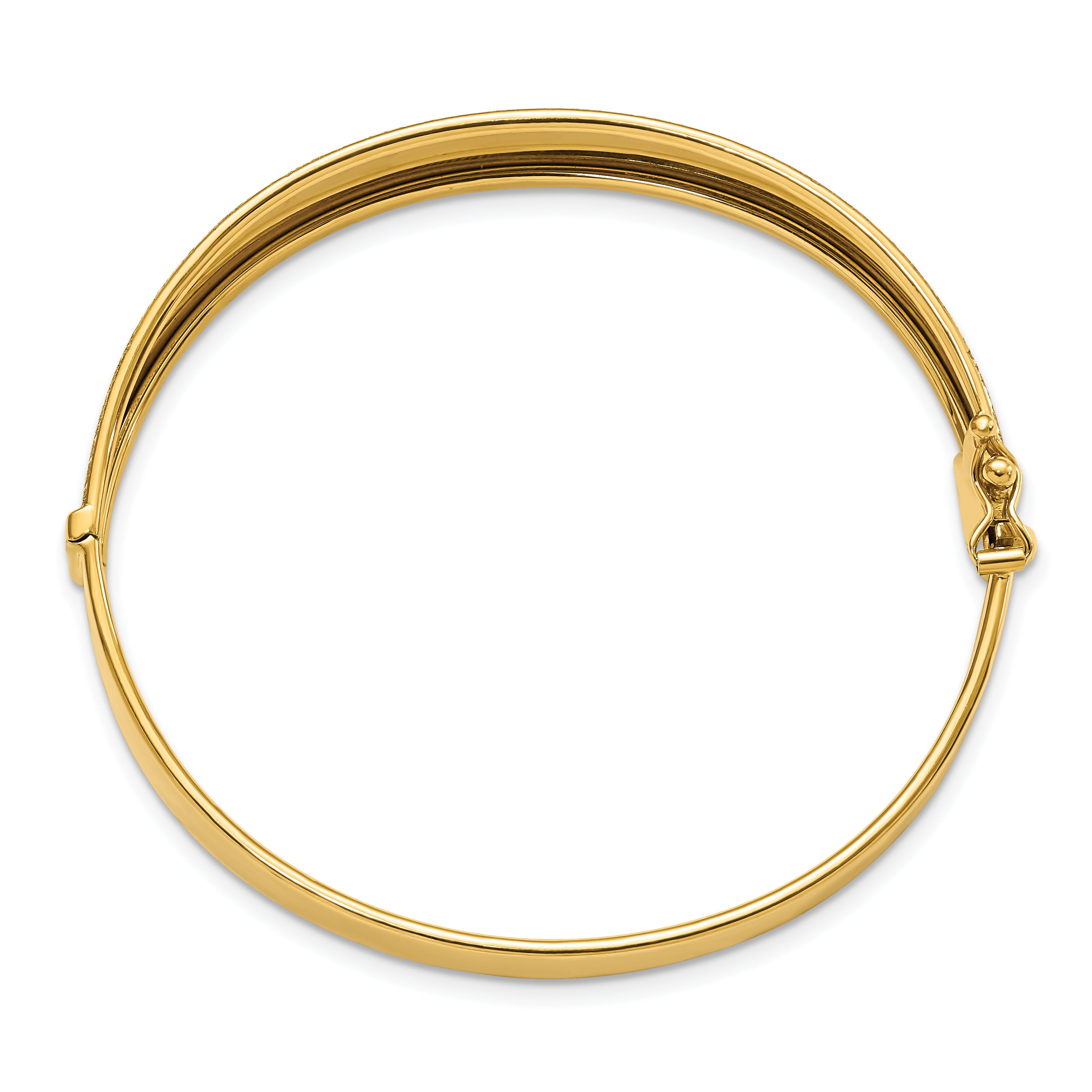 14K Yellow Gold Polished And Textured Hinged Bangle