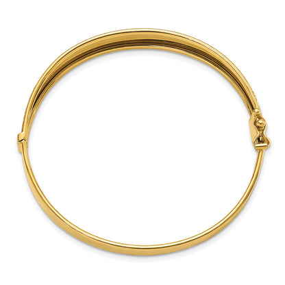 14K Yellow Gold Polished And Textured Hinged Bangle