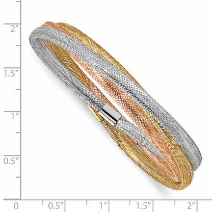 14K Yellow & Rhodium W/ Wht And Rose Gold Plating Stretch Bracelet