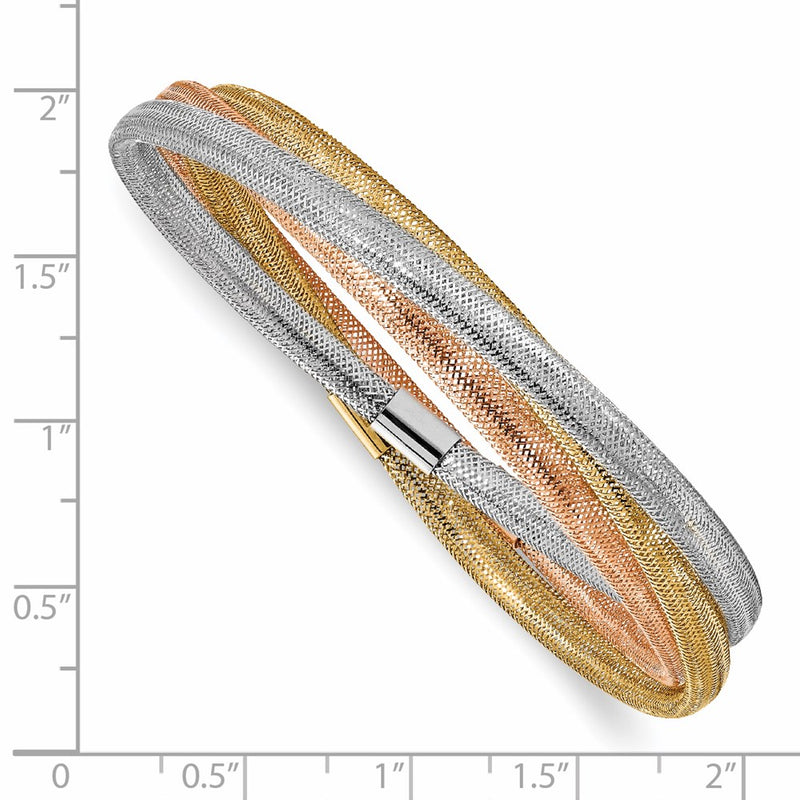 14K Yellow & Rhodium W/ Wht And Rose Gold Plating Stretch Bracelet