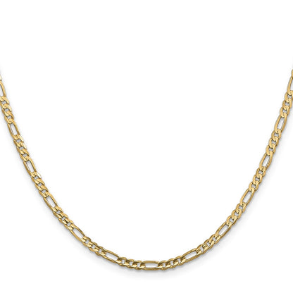 14K Yellow Gold 24 Inch 3mm Concave Open Figaro With Lobster Clasp Chain Necklace