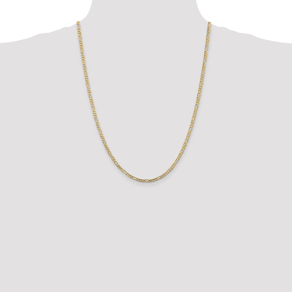 14K Yellow Gold 24 Inch 3mm Concave Open Figaro With Lobster Clasp Chain Necklace