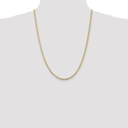 14K Yellow Gold 24 Inch 3mm Concave Open Figaro With Lobster Clasp Chain Necklace