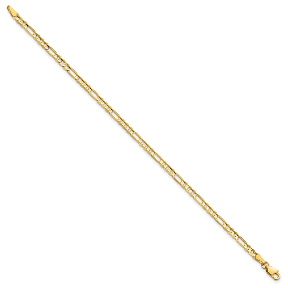 14K Yellow Gold 3mm Concave Open Figaro Chain Anklet