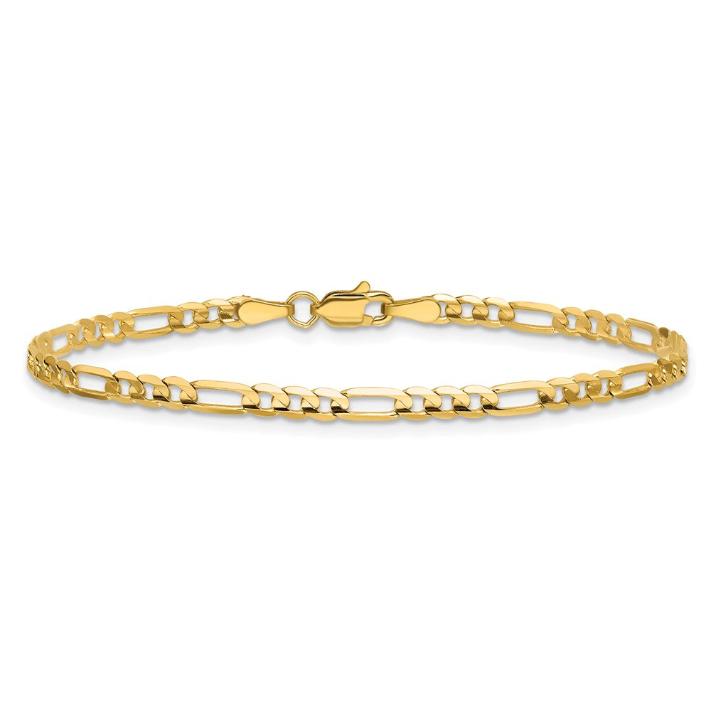 14K Yellow Gold 3mm Concave Open Figaro Chain Anklet