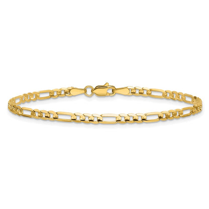 14K Yellow Gold 3mm Concave Open Figaro Chain Anklet