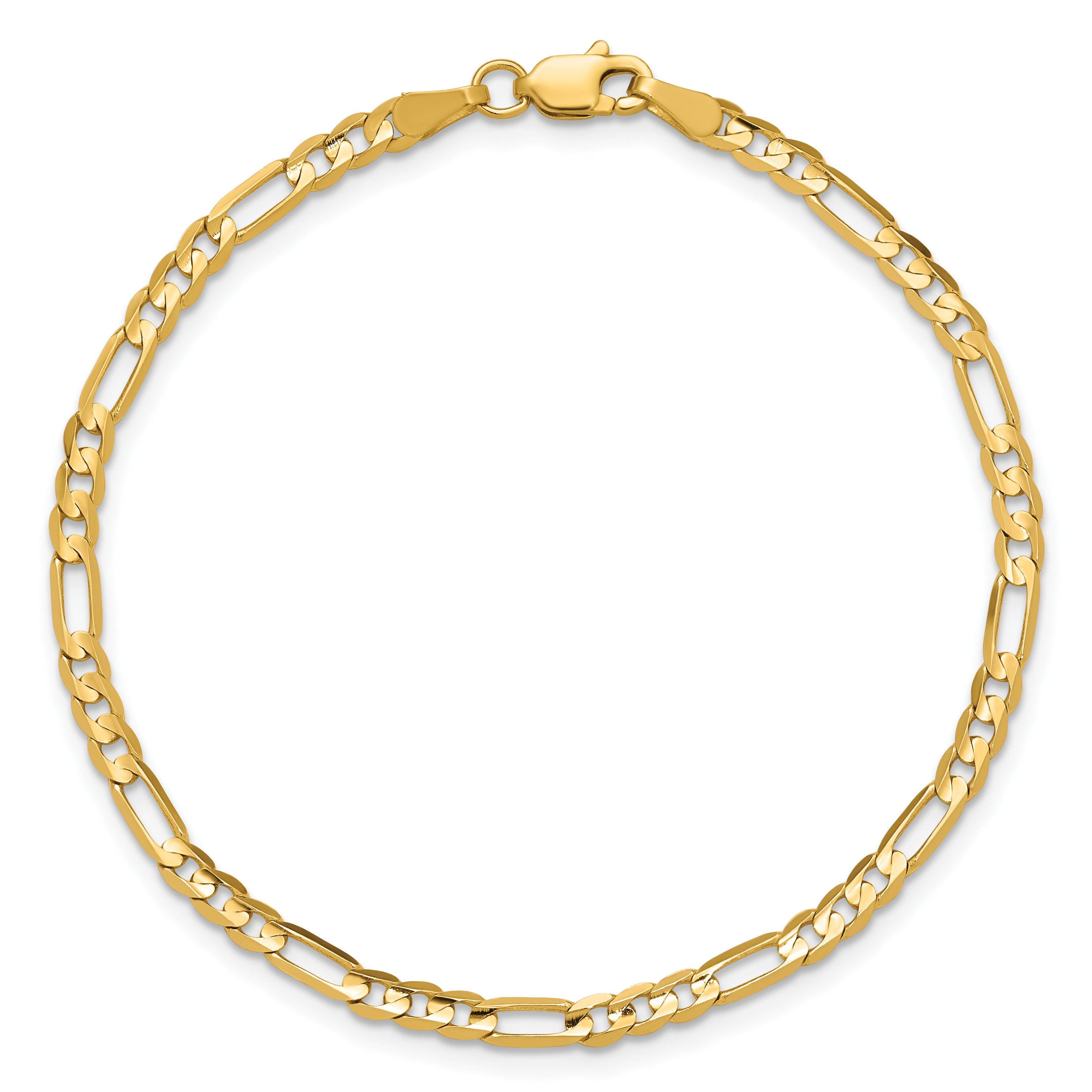 9 Inch 14K 3mm Concave Open Figaro Chain Anklet