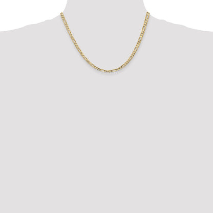 14K Yellow Gold 4mm Concave Open Figaro With Lobster Clasp Chain Necklace