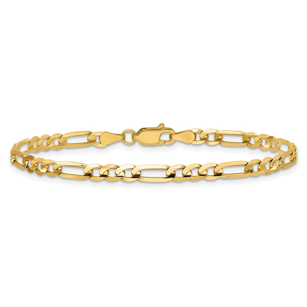 14K Yellow Gold 4mm Concave Open Figaro With Lobster Clasp Chain Bracelet