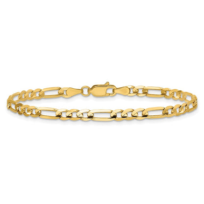 14K Yellow Gold 4mm Concave Open Figaro With Lobster Clasp Chain Bracelet
