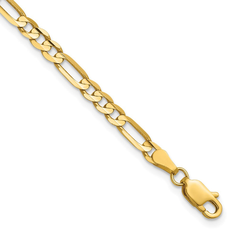 14K Yellow Gold 4mm Concave Open Figaro With Lobster Clasp Chain Bracelet
